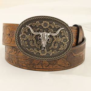 Vintage Western PU Leather <b>Belt</b> Embossed <b>Cowboy</b> <b>Belt</b> Plate <b>Buckle</b> Brown Casual Jeans Wear - Product Image 3