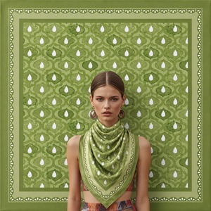 Organic Eco-Friendly Floral Print Woven Cotton Cambric Square Scarf Lightweight Printed Headscarf Ribbon for Women Daily Wear - Product Image 2