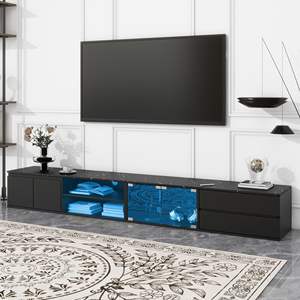 Meuble TV LED moderne tendance contrôlé par APP Console multimédia de table 105 ''en faux marbre Portes en verre trempé Armoires à 2 tiroirs - Product Image 1