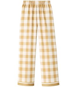 Custom Beige <b>Check</b> Women <b>Pajama</b> Set Long Sleeve Button Down Nightwear Soft Cotton Two Piece Sleepwear Comfortable Lounge Set - Product Image 4