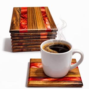 Ensemble de sous-verres carrés en résine à grain de bois naturel, design moderne fait main, diamètre 350 mm, pour accessoires de boissons à domicile - Product Image 6