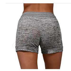 Shorts décontractés gris en maille pour femme avec cordon de serrage à la taille et poches, coupe ample respirante taille mi-haute - Product Image 3