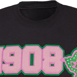 Black 1908 Embroidered Crew Neck <b>Sweatshirt</b> with <b>Pink</b> Green Emblem Long Sleeve Pullover Casual Women's Fashion Top Soft Warm - Product Image 2