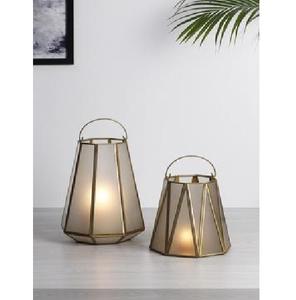 Portavelas de Vidrio Esmerilado con Paneles, Portavelas Decorativo de Forma Cuadrada Geométrica para Decoración del Hogar - Product Image 1