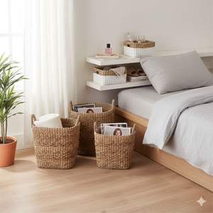 Ensemble de 4 paniers blancs naturels en écorce de bananier, artisanat en plastique recyclé - Product Image 4