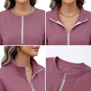 Sweat-shirt à col zippé pour femme - Confortable pour un style décontracté au quotidien, streetwear, épaules tombantes, respirant, respectueux de l'environnement - Product Image 4
