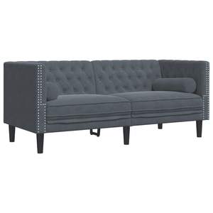 Conjunto de Sofá Chesterfield Grande de Madera con Tapicería de Terciopelo Gris Oscuro para Sala de Estar - Product Image 5