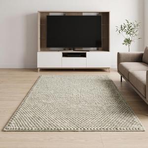 Tapis Premium en Laine Texturée Beige Naturel, Tissé à la Main, à Boucles Épaisses, Antidérapant, Épaisseur 10-14mm, pour un Style Moderne - Product Image 5