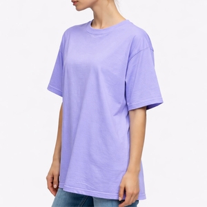 Camiseta Lavanda Oversize para Mujer, Manga Corta, Algodón, Corte Holgado, Color Sólido, Estilo Casual de Verano, Sensación Premium - Product Image 4