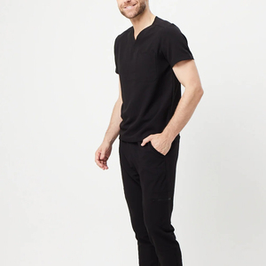 Men's Black V-Neck Cotton <b>Scrub</b> <b>Top</b> with Needle Detection and Seamless Fusing for Hospital Use Professional Workplace Uniform - Product Image 5