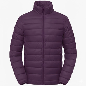 <b>Men's</b> <b>Purple</b> Puffer Jacket Stand Collar Zipper Closure Windproof Casual Winter Coat Regular Fit Polyester Filling - Product Image 1