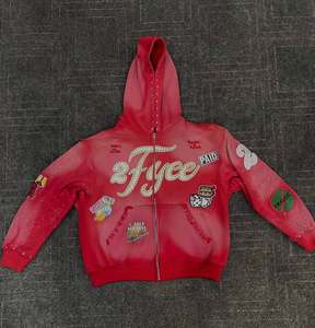 Sweat à capuche zippé oversize pour homme, broderie et motifs imprimés, respirant, séchage rapide, coupe ample, 350g, prochain hiver 2027 - Product Image 1