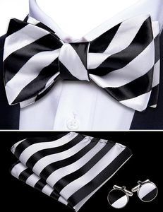 Ensemble Nœud Papillon Rayé avec Pochette et Boutons de Manchette en Soie Noire et Blanche, à Nouer Soi-même, Accessoires de Costume Formels pour Homme, Cadeau de Mariage - Product Image 4
