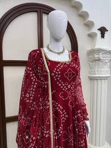 Ensemble Anarkali ethnique indien pour femme, imprimé floral, en georgette, longueur ras du sol, séchage rapide, toutes saisons, avec dupatta, robe de soirée et de mariage - Product Image 4