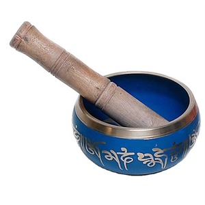 Increíble Cuenco Tibetano Azul con Martillo de Madera, Diseño Redondo de Metal para Meditación, Decoración de Mesa Interior para el Hogar - Product Image 1