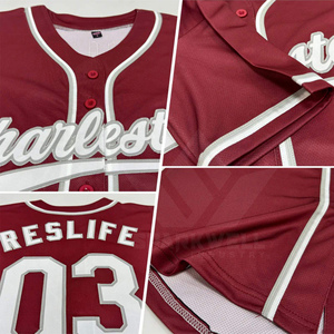 Camiseta de Béisbol Personalizada con Nombre del Jugador, Color Granate con Ribete Blanco, Cierre de Botones, Manga Corta, Poliéster, Corte Regular, Unisex, Todas las Temporadas, Secado Rápido - Product Image 6