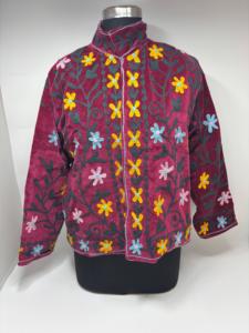 เสื้อแจ็คเก็ตซูจานีแบบสั้น งานฝีมือเย็บปักถักร้อยลายดอกไม้ หนังแกะ ซับในผ้าฝ้าย สำหรับฤดูใบไม้ร่วงและฤดูหนาว ผลิตภัณฑ์งานฝีมือช่างฝีมือ - Product Image 4