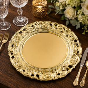 Platos Decorativos Estilo Francés Barroco Dorado al por Mayor para Bodas, Banquetes y Eventos - Product Image 1