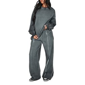 Conjunto de sudadera y jogger oversize para mujer con logo personalizado, estilo streetwear, lavado ácido, para entrenamiento, venta al por mayor - Product Image 1