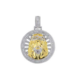 Colgante de cabeza de Jesús helado de alta calidad, collar religioso cristiano con Cruz de moissanita en plata de ley 925 - Product Image 1