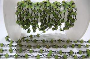 Chaîne de chapelet en chalcédoine verte mystique, perles rondes facettées de 3-4 mm, en quartz hydro, enveloppées de fil - Product Image 6
