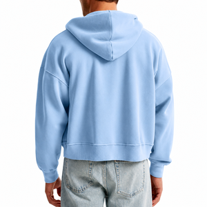 Custom Unisex Regular Fit Cropped Full Zipper Hoodie Solid P Heavyweight Cotton Fleece <b>Zip</b> <b>Hooded</b> OEM ODM Private Label Lined - Product Image 5