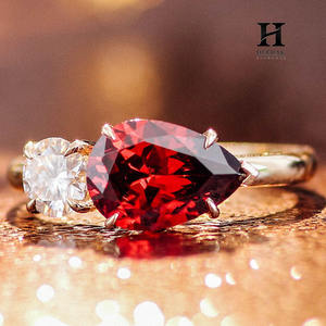 Luxury 2CT Red Pear Cut Lab Grown Diamond Engagement <b>Ring</b> 14K Yellow Gold <b>Two</b> <b>Stone</b> Toi et Moi <b>Ring</b> with Round Brilliant Accent - Product Image 6