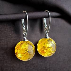 Natural Lemon Baltic Amber <b>Silver</b> <b>Stud</b> Dangle Earrings Teardrop Round Gemstone Jewelry Gift For Women Elegant - Product Image 5