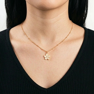 <b>Gold</b> <b>Plated</b> Stainless Steel Flower Pendant Necklace <b>Chain</b> for Women Anniversary Jewelry - Product Image 4