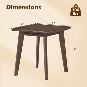 Tavolino Quadrato in Legno di Gomma Massiccio con Finitura Noce da 17 Pollici, Elegante Tavolino d'Appoggio per Soggiorno o Camera da Letto - Utilizzabile come Tavolino da Caffè - Product Image 4