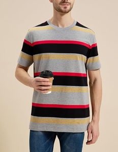 T-shirt Homme Rayé Oversize 100% Coton 240 GSM Tricoté Personnalisé avec Logo OEM Écologique Haute Qualité Coupe Boxy Épaules Tombantes - Product Image 1