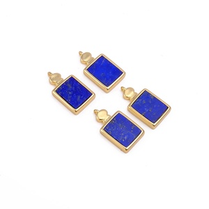 Luxe Anti-ternissement plaqué or Lapis Lazuli pendentif élégant bricolage carré pierre précieuse breloque pour collier mode pendentifs breloques - Product Image 3