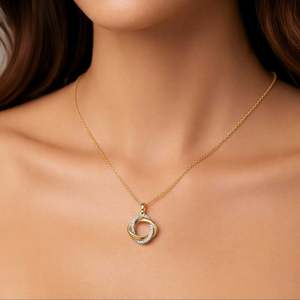 DANTA Hallmarked 936 Silver Zirconia Crystal Circle Gold Plated Link Chain Casual Pendant for Women - Product Image 2