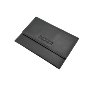 High Quality Castello Genuine Leather Black Minimalist <b>RFID</b> Protected Passport Case Holder Travel <b>Wallet</b> - Product Image 2