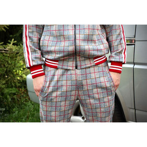 Men's Plaid Tracksuit Set Full Sleeve Zipper Casual <b>Joggers</b> With Side Pockets Breathable <b>Polyester</b> Autumn Wear - Product Image 5