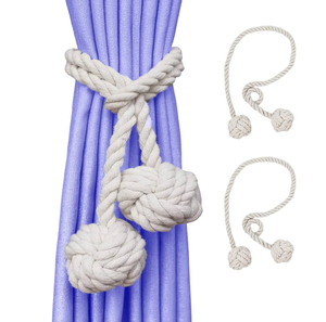 Cotton Rope Curtain Buckle Holdbacks Curtain Accessories Home Decor Wood & Rope Curtain <b>Clip</b> Holders - Product Image 4