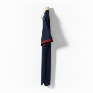 Polo de manga corta azul marino para hombre con cuello color crema y puños rojos, ropa casual, tejido piqué de algodón transpirable, corte regular. - Product Image 3