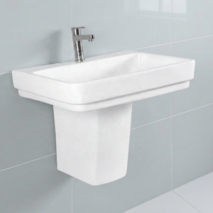 Vistaar Dorado White Square Ceramic Pedestal Wash Basin Sink Stand Half Set For Mall Use - Product Image 3