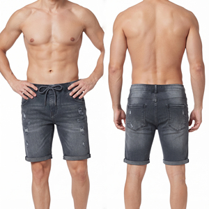 <b>Men's</b> Denim Shorts Ripped <b>Drawstring</b> Waist Casual Street Style Woven 100% Cotton <b>Jeans</b> Shorts Distressed Washed Shorts <b>Men</b> - Product Image 1