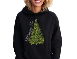 Unisex Sport <b>Grey</b> Hooded <b>Sweatshirt</b> Christmas Tree Print Casual Winter Wear Regular Fit Knitted Pullover Front Logo - Product Image 3