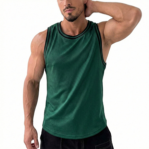 Wholesale Custom Men's Ribbed Tank <b>Top</b> Muscle Fit Sleeveless Fitness Contrast Trim Striped Gym Bodybuilding Vest OEM Tank <b>Tops</b> - Product Image 2