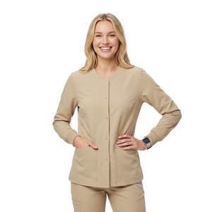 Chaqueta de enfermera al por mayor con cierre de botones a presión, cuello redondo, manga larga, abrigo cálido, puños acanalados, ropa de hospital, chaquetas de enfermera - Product Image 1