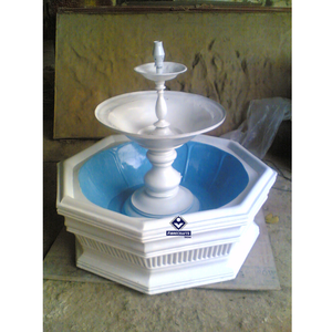 Fontaine d'eau à 2 niveaux en fibre de verre 2026, style traditionnel, peinte en blanc avec bassin bleu, autoportante, pour décoration de jardin extérieur - Product Image 1