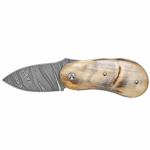 Navajas Plegables de Acero de Damasco con Mango de Hueso Natural y Hoja con Diseño de Punta Caída para Camping y Uso Diario - Product Image 1