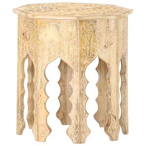 Mesa Auxiliar de Madera de Mango Sólida, Blanqueada, Tamaño Mediano, para Muebles de Sala de Estar - Product Image 1