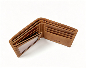 [In Stock] [Retail Price] Castello Vintage Short Open Bi-fold Men's <b>Wallet</b> Genuine Crazy Horse Leather RFID Brown Light Brown - Product Image 5