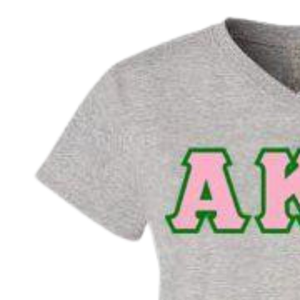Camiseta con Cuello en V con Letras AKA, Color Rosa Claro, Algodón Premium, Manga Corta, Ropa de Hermandad Griega, Camiseta AKA - Product Image 3
