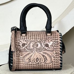 Sac de voyage Speedy en cuir véritable fait main, motif floral western, tressé, avec bandoulière réglable – Grande Vente - Product Image 2