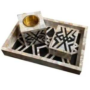 Brûleur d'encens Tealight Bakhoor avec incrustations de nacre et d'os, tendance dans les pays du Golfe, provenant d'Inde. - Product Image 5