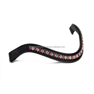 Calidad de exportación, venta al por mayor, precio de fábrica, banda para cejas de caballo de cuero de sillín inglés negro hecha a mano con cristales redondos de marca ostentosos - Product Image 2
